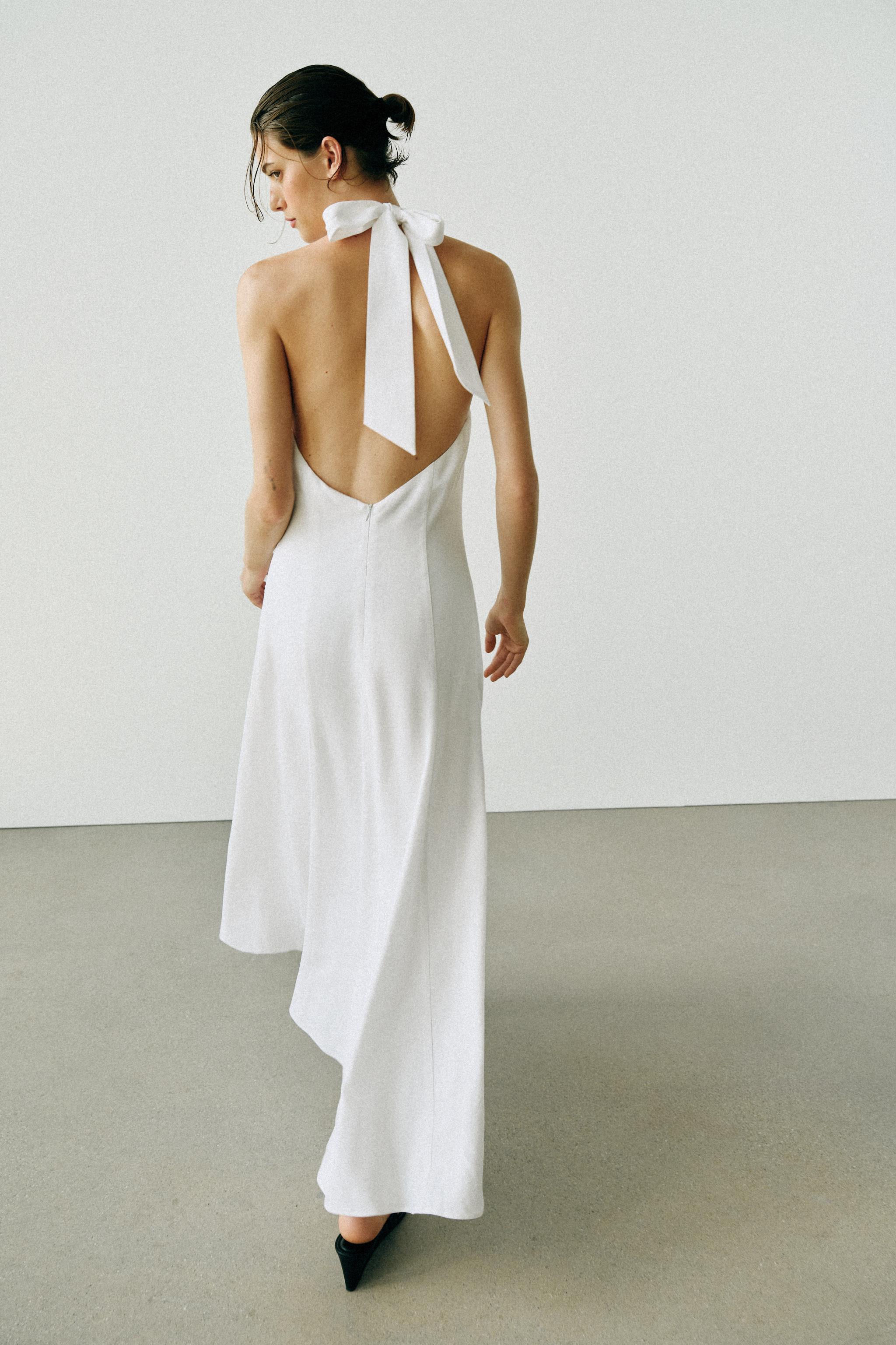 COMBINATION LINEN MIDI DRESS